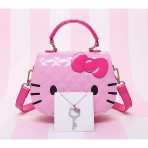 Hello Kitty Pink Quilted Crossbody Bag with Key Pendant Necklace NEW